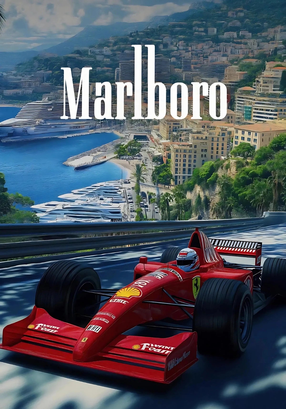 Vintage Formula 1 | Monaco Grand Prix | F1 Racing Poster | Ferrari F310B | Michael Schumacher | Monte Carlo Marina