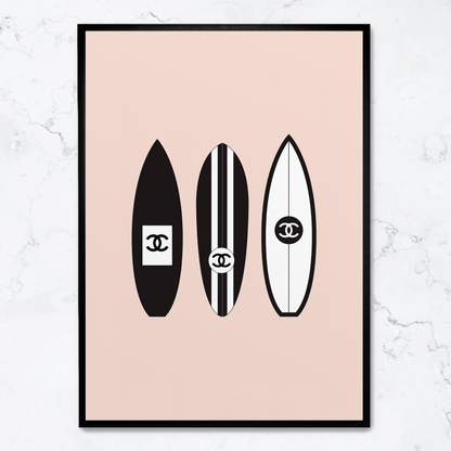 Chanel Surfboard Art | Vintage Fashion Poster | Luxury Home Decor | Wall Art