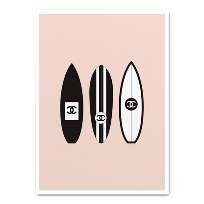 Chanel Surfboard Art | Vintage Fashion Poster | Luxury Home Decor | Wall Art