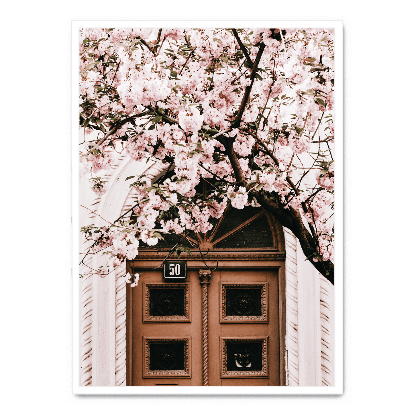 Poster | Door with Pink Flowers | Artistic Decor for Home & Garden | Floral Print Wall Art