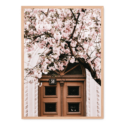 Poster | Door with Pink Flowers | Artistic Decor for Home & Garden | Floral Print Wall Art