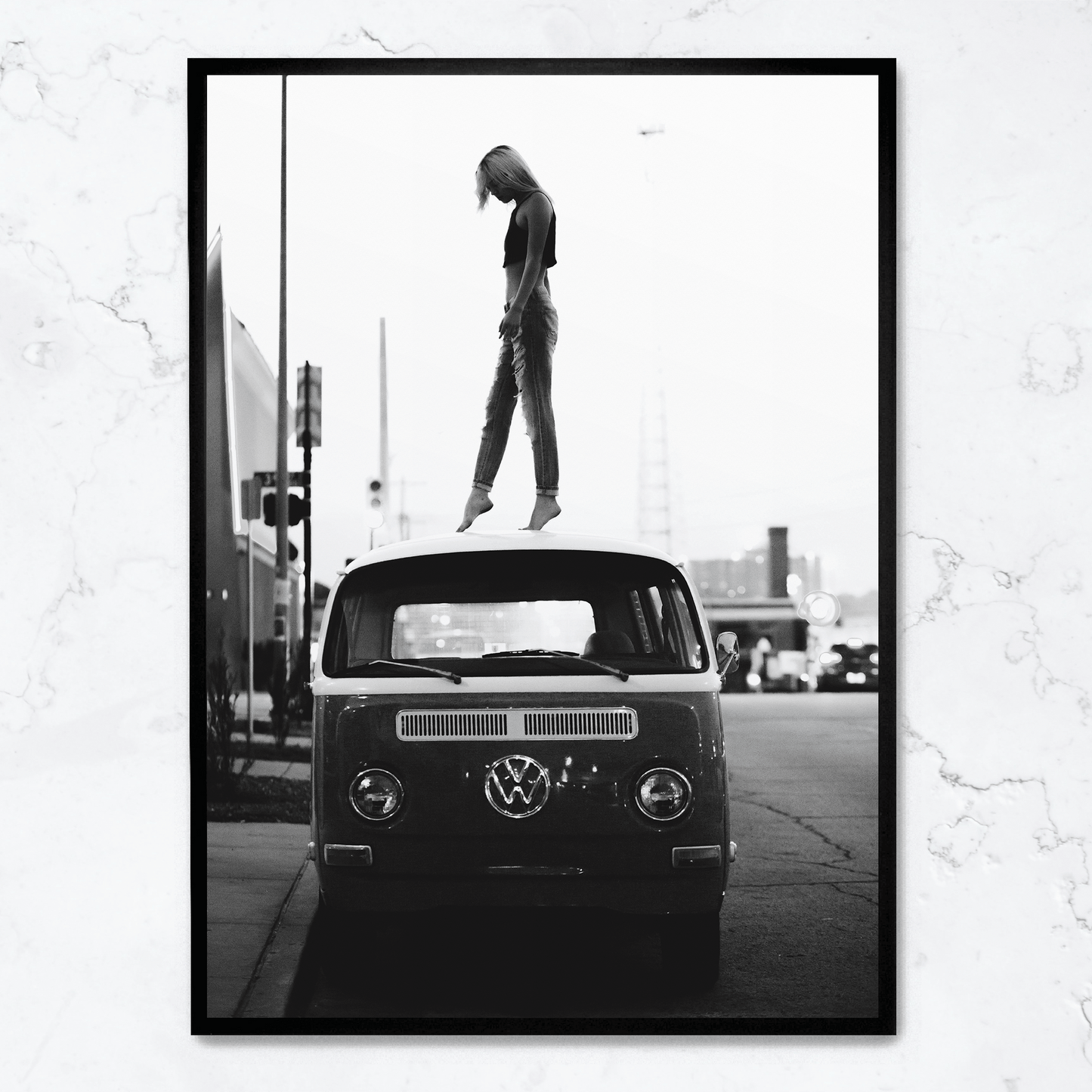 Vintage Style | Girl on Volkswagen | Retro Art | Poster | Wall Decor | Home & Garden | Unique Design | Artwork