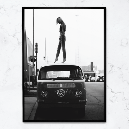 Vintage Style | Girl on Volkswagen | Retro Art | Poster | Wall Decor | Home & Garden | Unique Design | Artwork