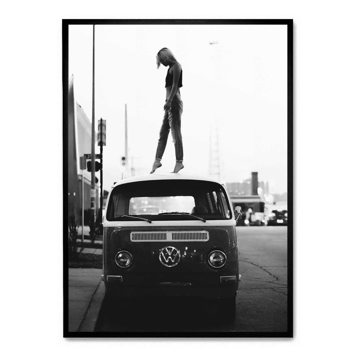 Vintage Style | Girl on Volkswagen | Retro Art | Poster | Wall Decor | Home & Garden | Unique Design | Artwork