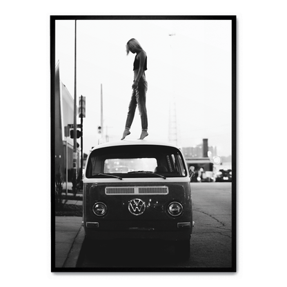 Vintage Style | Girl on Volkswagen | Retro Art | Poster | Wall Decor | Home & Garden | Unique Design | Artwork