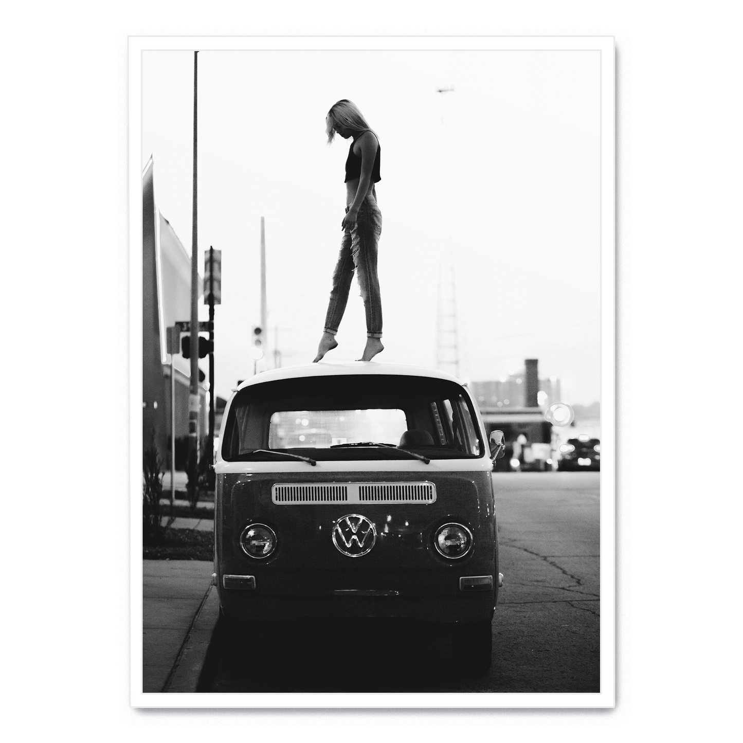 Vintage Style | Girl on Volkswagen | Retro Art | Poster | Wall Decor | Home & Garden | Unique Design | Artwork