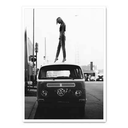 Vintage Style | Girl on Volkswagen | Retro Art | Poster | Wall Decor | Home & Garden | Unique Design | Artwork