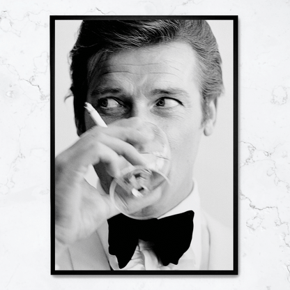 Roger Moore | Classic Black and White Still | Iconic James Bond Era | Movie Wall Art Poster