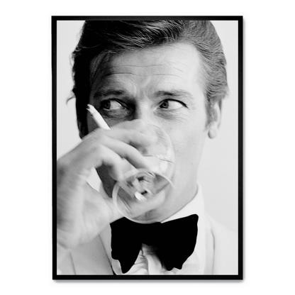 Roger Moore | Classic Black and White Still | Iconic James Bond Era | Movie Wall Art Poster