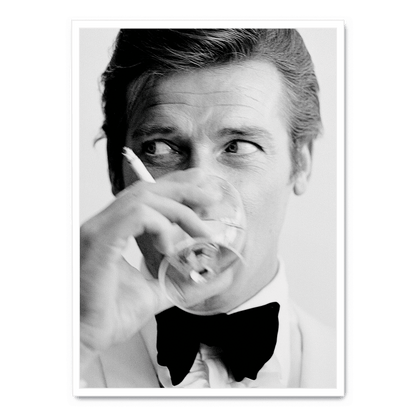 Roger Moore | Classic Black and White Still | Iconic James Bond Era | Movie Wall Art Poster