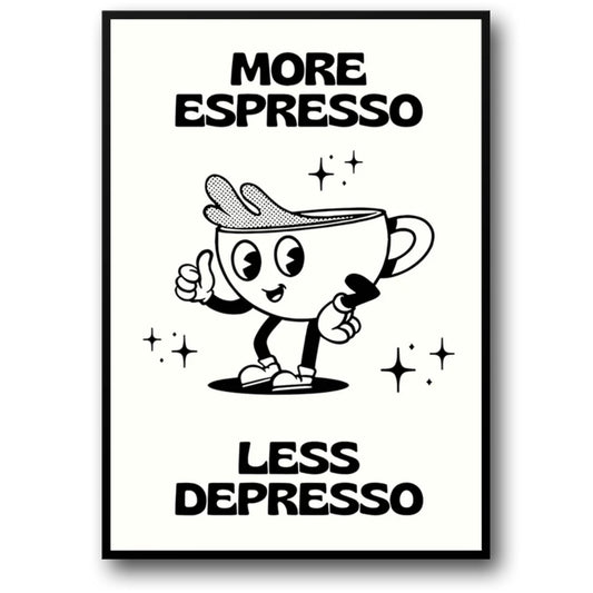 More Espresso Less Depresso | Vintage Cartoon | Pink Simplicity