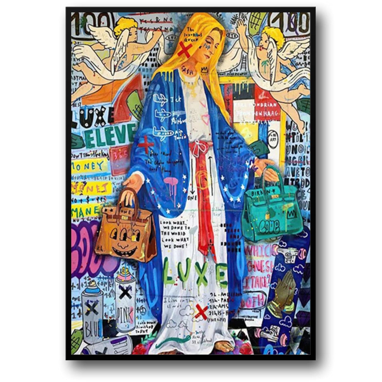 Abstract Pop Art Poster | Queen of England Graffiti Portrait | Canvas Wall Art for Living Room Decor