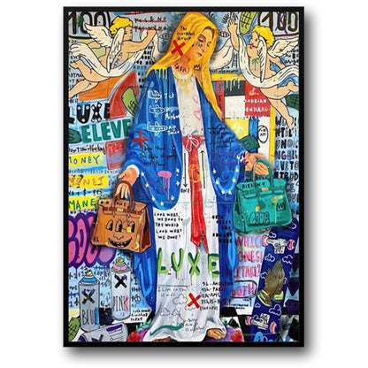 Abstract Pop Art Poster | Queen of England Graffiti Portrait | Canvas Wall Art for Living Room Decor