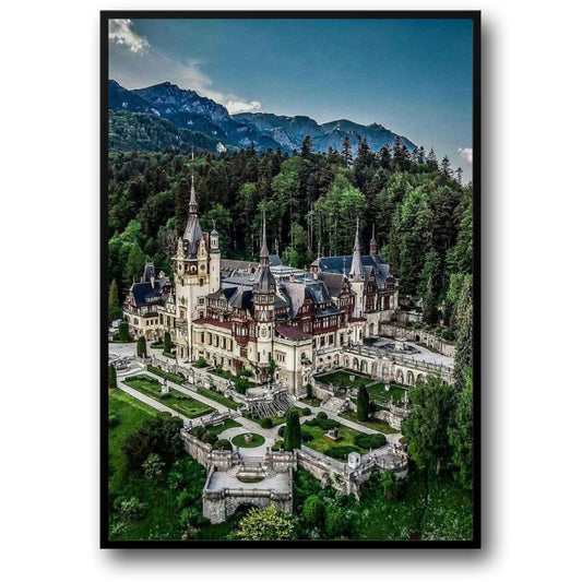 Majestic Peles Castle Poster | European Castles Art | Sinaia, Romania | 1873 Vintage Style Decor