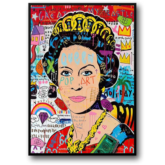 Abstract Pop Graffiti Art Poster | Queen of England Portrait | Canvas Wall Art for Living Room Decor