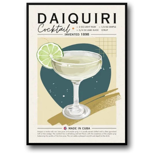Cocktail Art Poster | Daiquiri Recipe | Colorful Beverage Artwork | Home & Garden Wall Decor