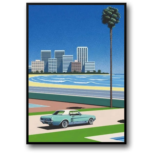 Hiroshi Nagai | Retro Vaporwave Poster | Japanese Tropical Beach City Car Art | Wall Canvas Nordic Decor