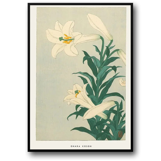 Ohara Koson | Lilies Artwork Poster | Japanese Ukiyo-e Style | Decorative Home Wall Art