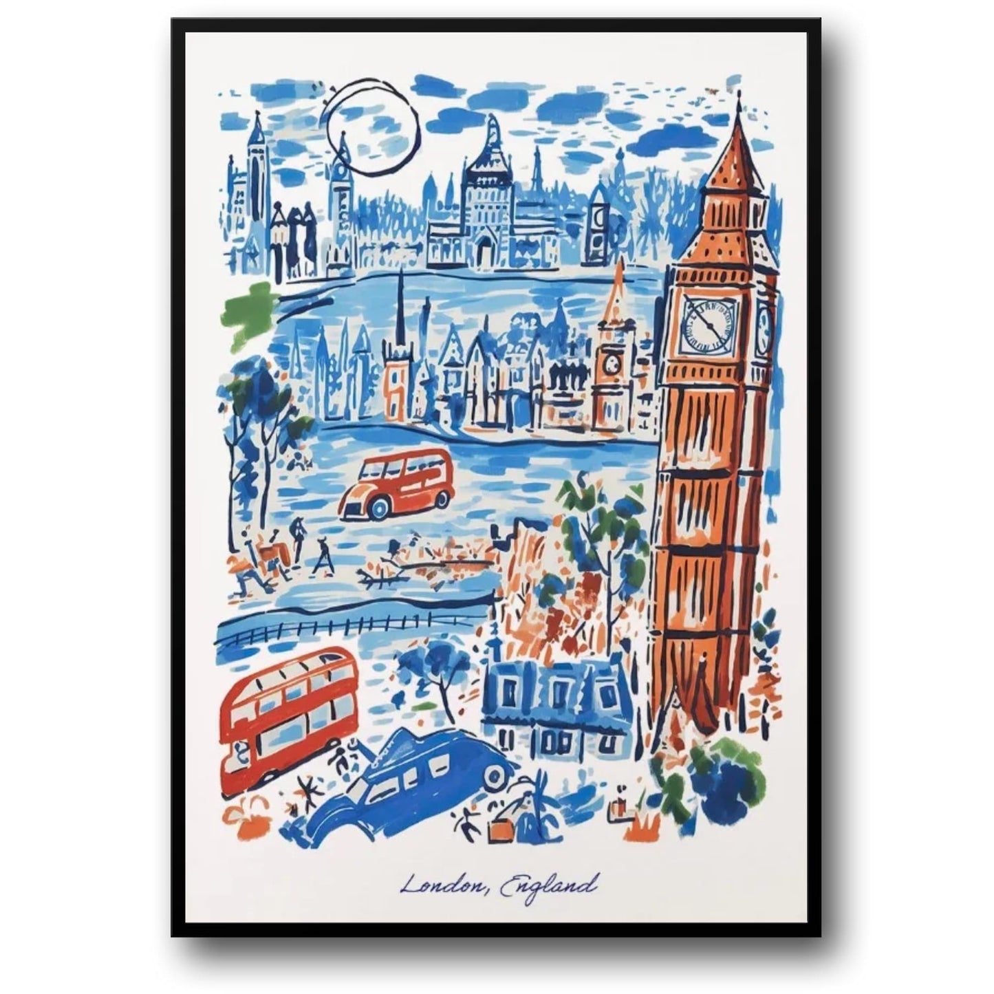 London Landmarks | Blue & Red Urban Scene