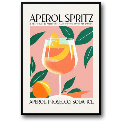 Aperol Spritz Cocktail Poster | Vibrant Party Print | Ingredients | Prosecco, Soda, Ice | Home Bar Decor | Kitchen Wall Art