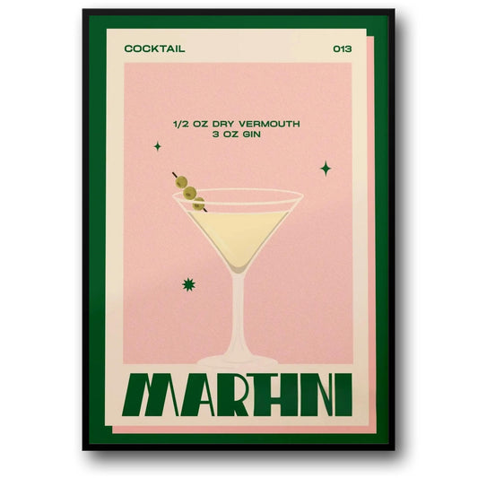 Vintage Martini Cocktail Art | Retro Bar Decor