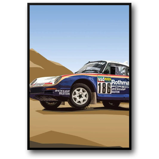 Porsche 959 | Vintage Racing Poster | Porsche 959 Dakar Rally Adventure | Vintage Rally Racing Posters