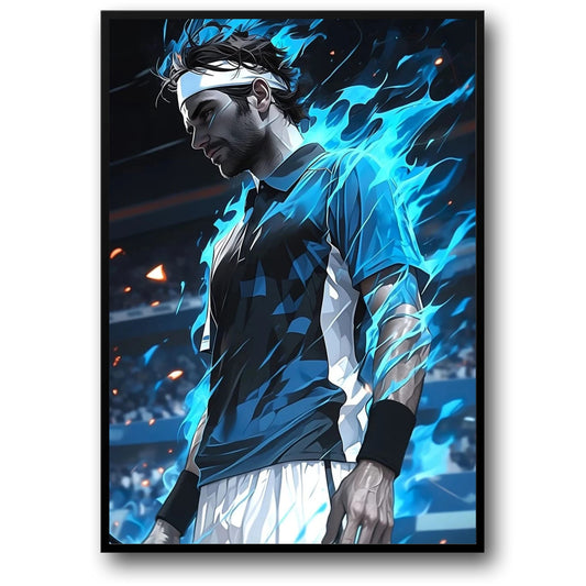 Roger Federer Poster | Dynamic Tribute to Sporting Excellence | Iconic Athlete Artwork | Celebrate Passion, Power, and Achievement