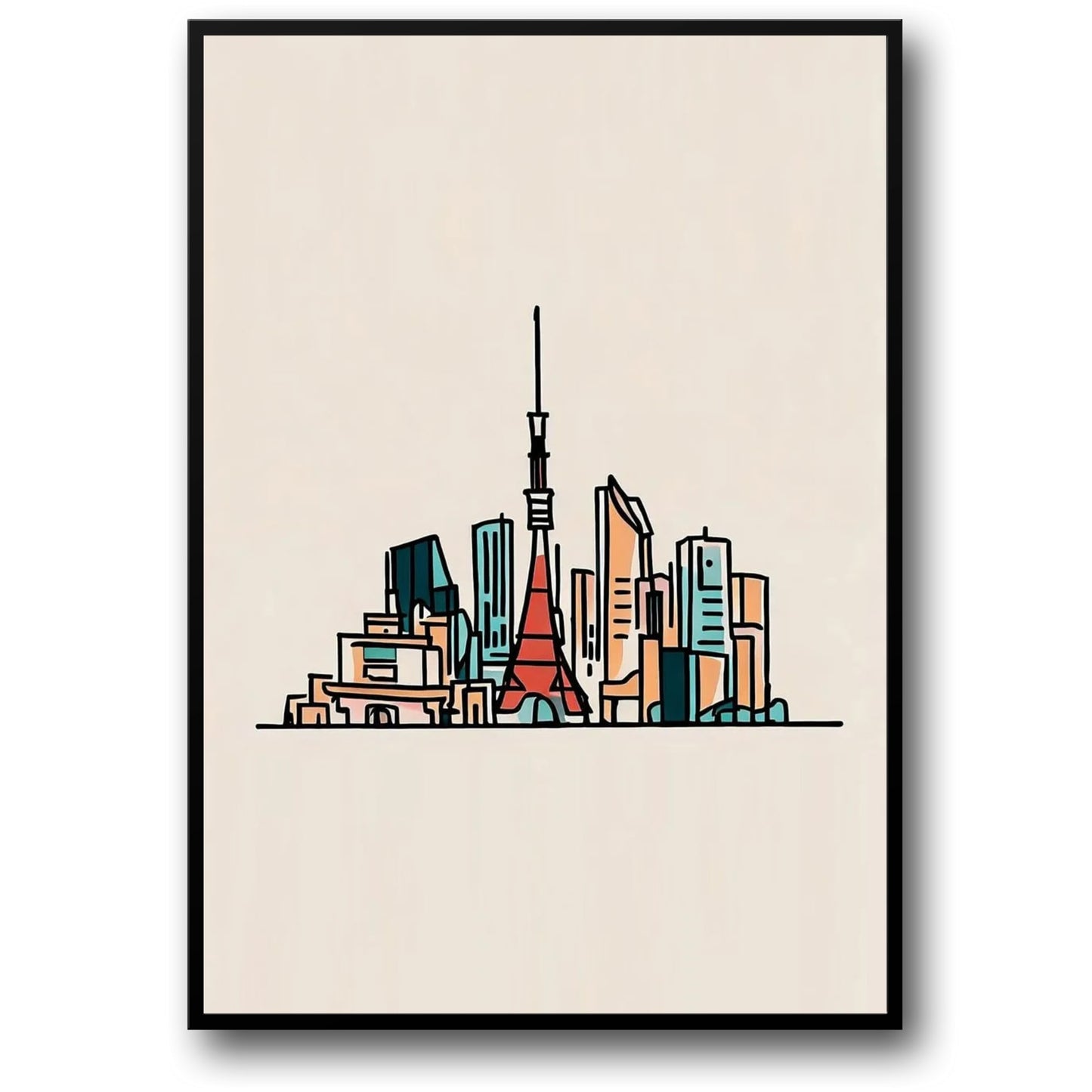 Tokyo Minimalist Skyline Art Poster | Modern Cityscape Drawing | Unique Decorative Wall Art | Perfect for Home and Office