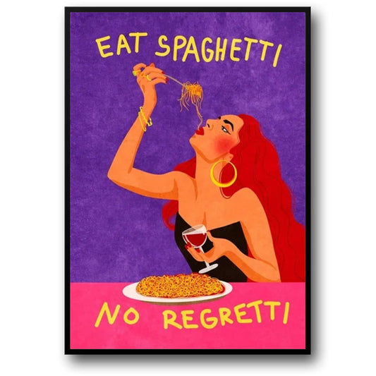 Eat Spaghetti No Regretti | Fun Food Poster | Vibrant Kitchen Art