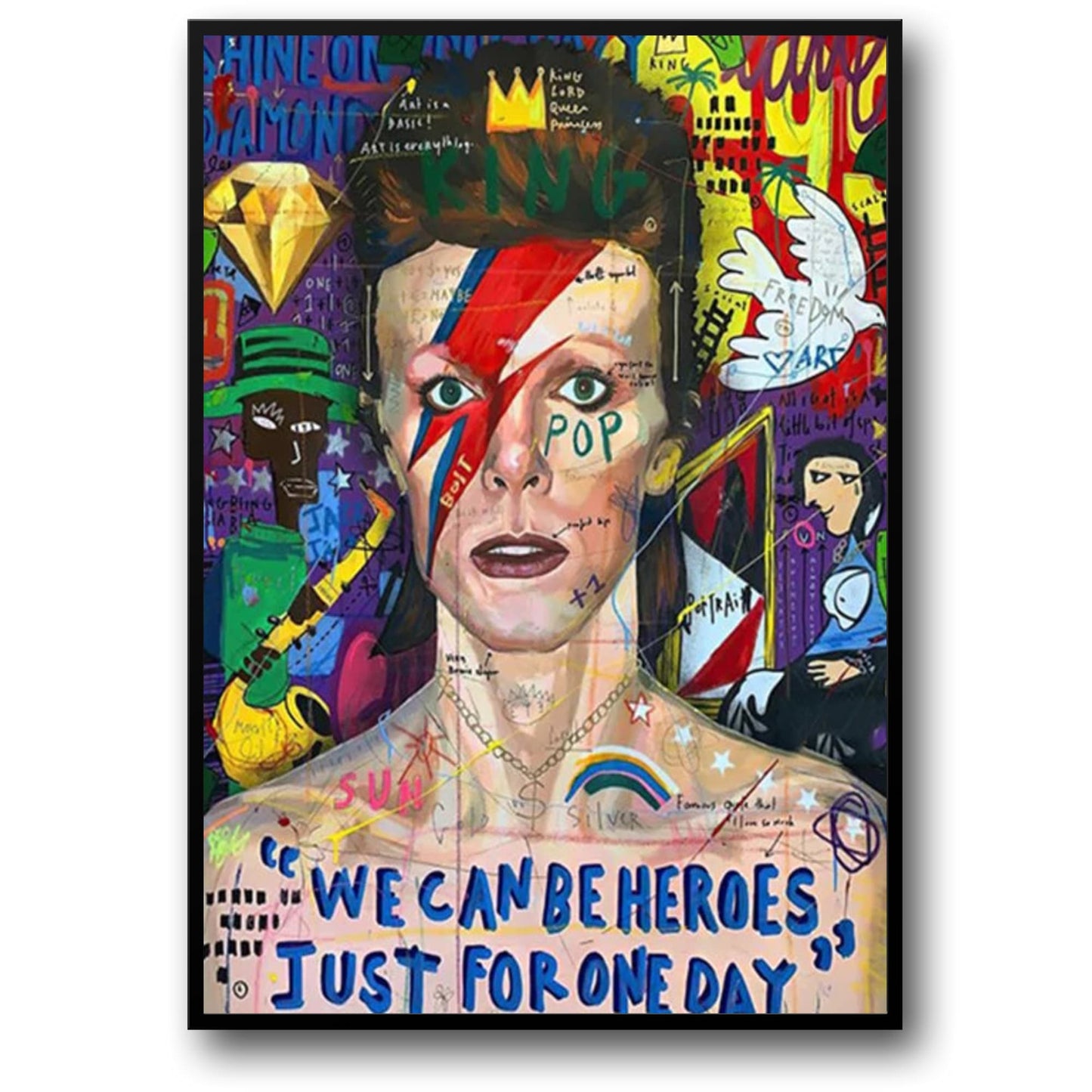 Abstract David Bowie Graffiti Art | Pop Canvas Poster Prints | Wall Decor for Living Room