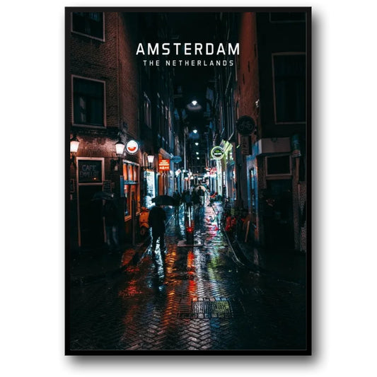 Amsterdam at Night | Cityscape Poster | The Netherlands | European Urban Landscape Art | Home Decor