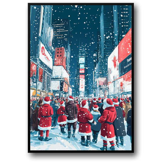 Festive Times Square | Santa Crowd | Snowy Urban Night