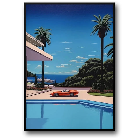 Retro Hiroshi Nagai Vaporwave | Japanese Beach City Car Canvas Poster | Wall Art | Home Decor