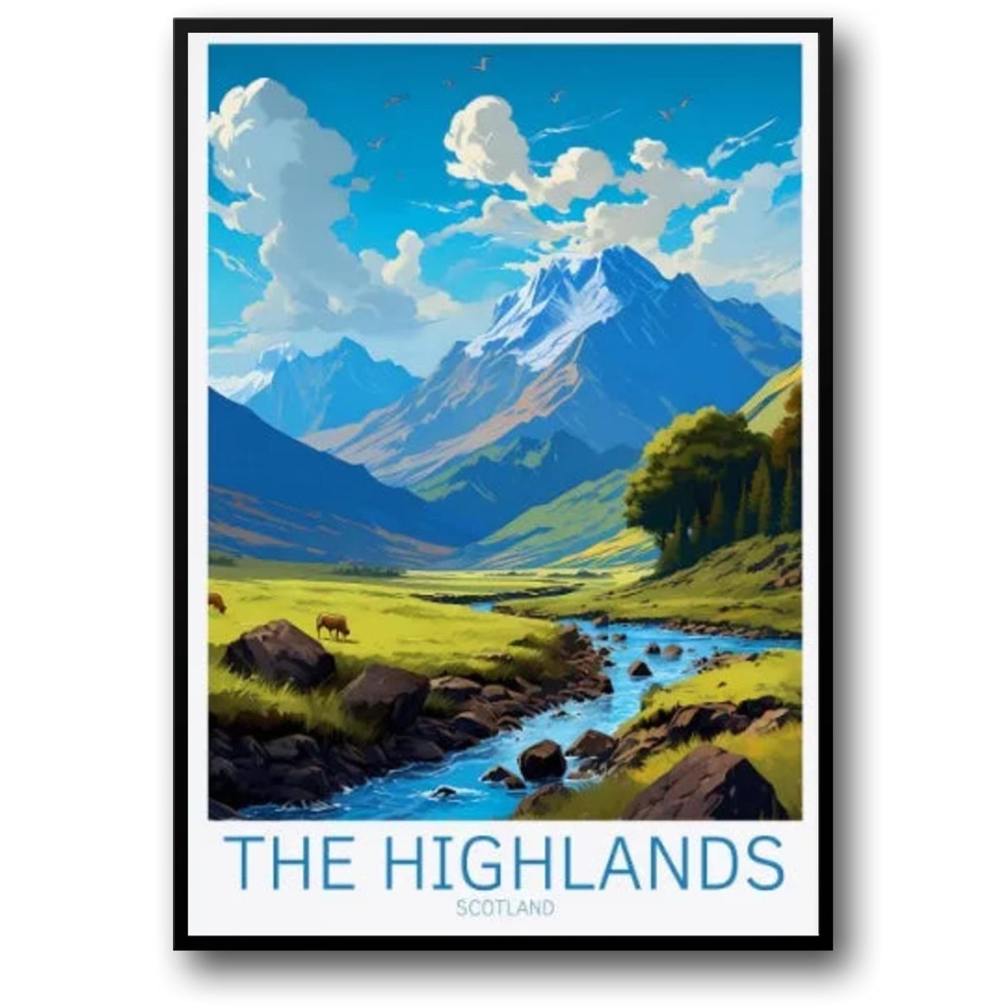 Iconic Scottish Highlands River Scene | Nature Landscape Poster | Stunning Wall Art Decor | Serene River View | High-Quality Print for Home & Office