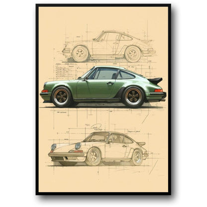 Porsche 911 | Vintage Blueprint Design