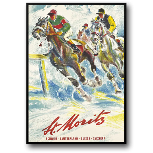 St. Moritz Winter Sports | Vintage Ski & Horse Racing Scene