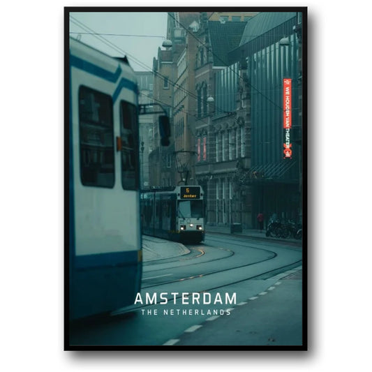 Amsterdam Cityscape | Tram in The Netherlands | Beautiful European Cities | Urban Art Poster | Wall Decor