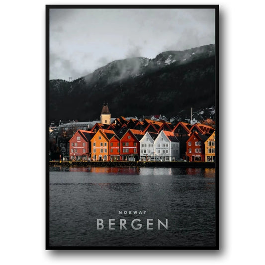 Bryggen Waterfront Poster | Bergen Norway Seaside View | Colorful Architecture Art Print