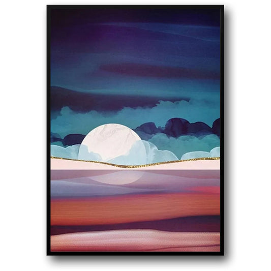 Abstract Scenery Poster | Full Moon Over Desert Landscape | Artistic Desert Night Sky Poster | Wall Art for Home Decor