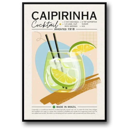 Caipirinha Cocktail Recipe Poster | Decorative Wall Art | Home Bar Decor | Mixology Guide | Kitchen Wall Art Prints