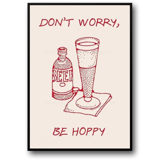 Hand Drawn Minimalist Poster | Inspirational Quote | Don't Worry Be Happy | Wall Art Decor | Motivational Print for Home & Office