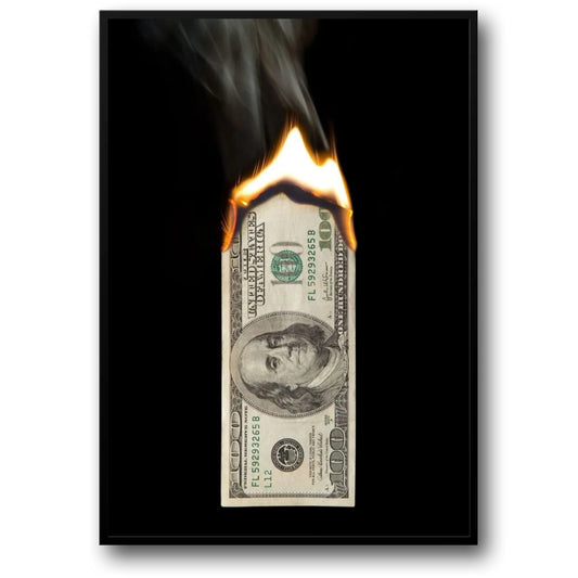 Burning Money Poster  HunRed Dollar Bill on Fire Art | Home Decor | Decoration Poster