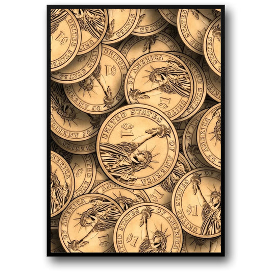 Golden Coins Poster  US Dollar Liberty Coin Wall Art | Home Decor | Decoration Poster