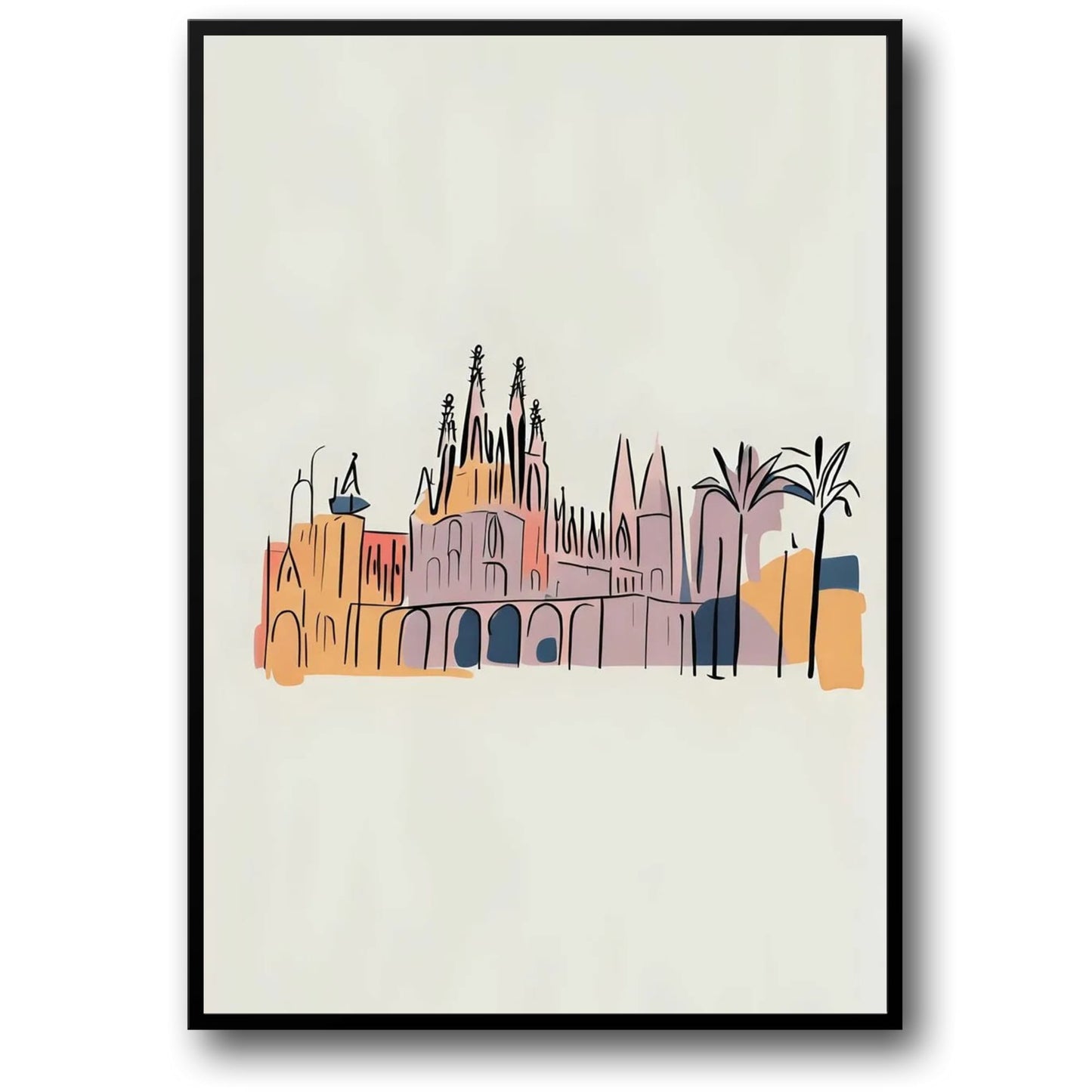 Alhambra Palace Silhouette Poster | Minimalist Spanish Landmark Art | Historical Building Illustration | Ideal for Modern Decor