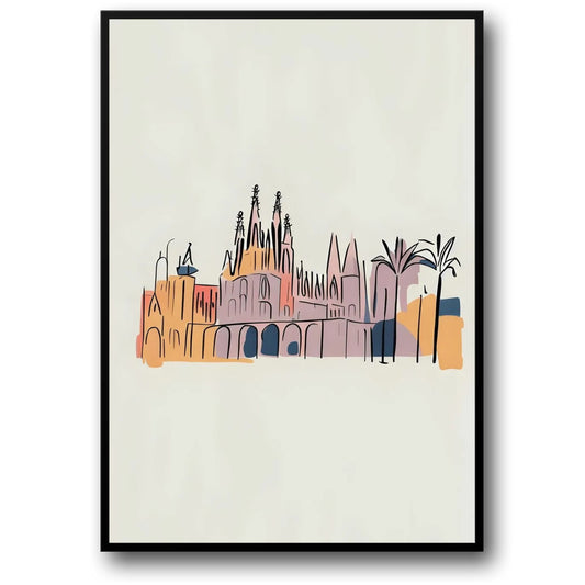 Alhambra Palace Silhouette Poster | Minimalist Spanish Landmark Art | Historical Building Illustration | Ideal for Modern Decor