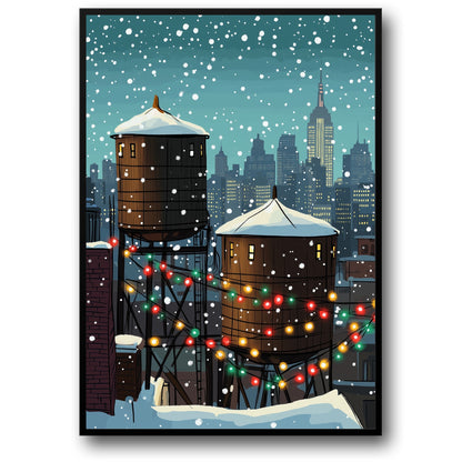 Festive Winter Cityscape | Snowy Night | Holiday Lights