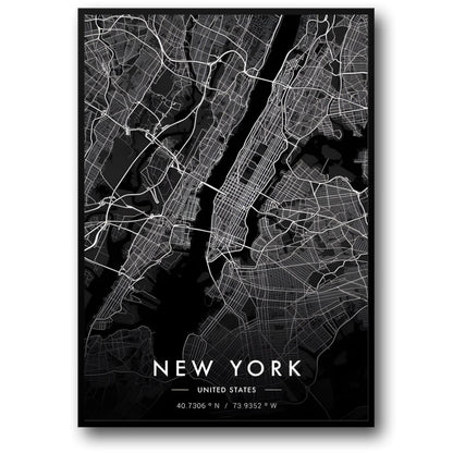 New York City Map | Black & White | Minimalist Urban Design