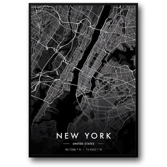 New York City Map | Black & White | Minimalist Urban Design