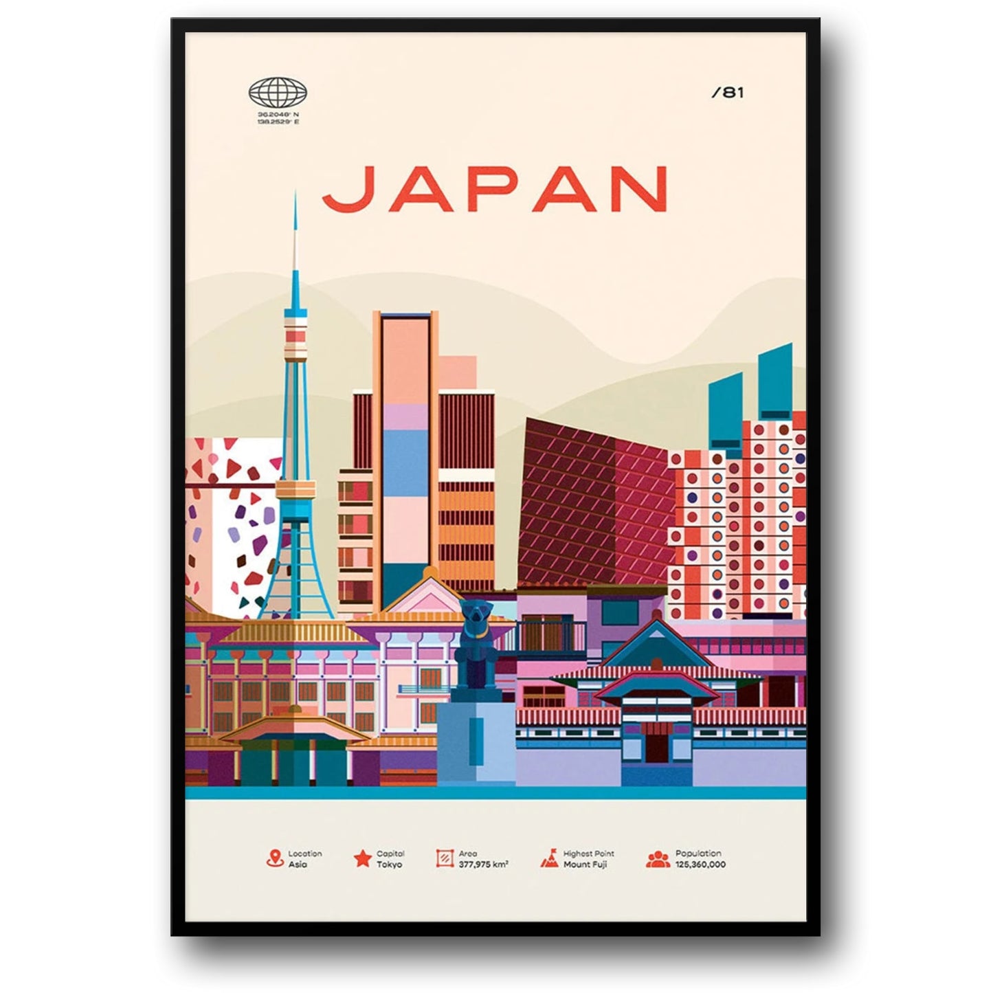 Japan Cityscape Poster | Vibrant Tokyo Skyline | Ideal Home Decor | Modern Graphic Art Print