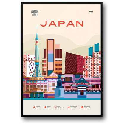 Japan Cityscape Poster | Vibrant Tokyo Skyline | Ideal Home Decor | Modern Graphic Art Print